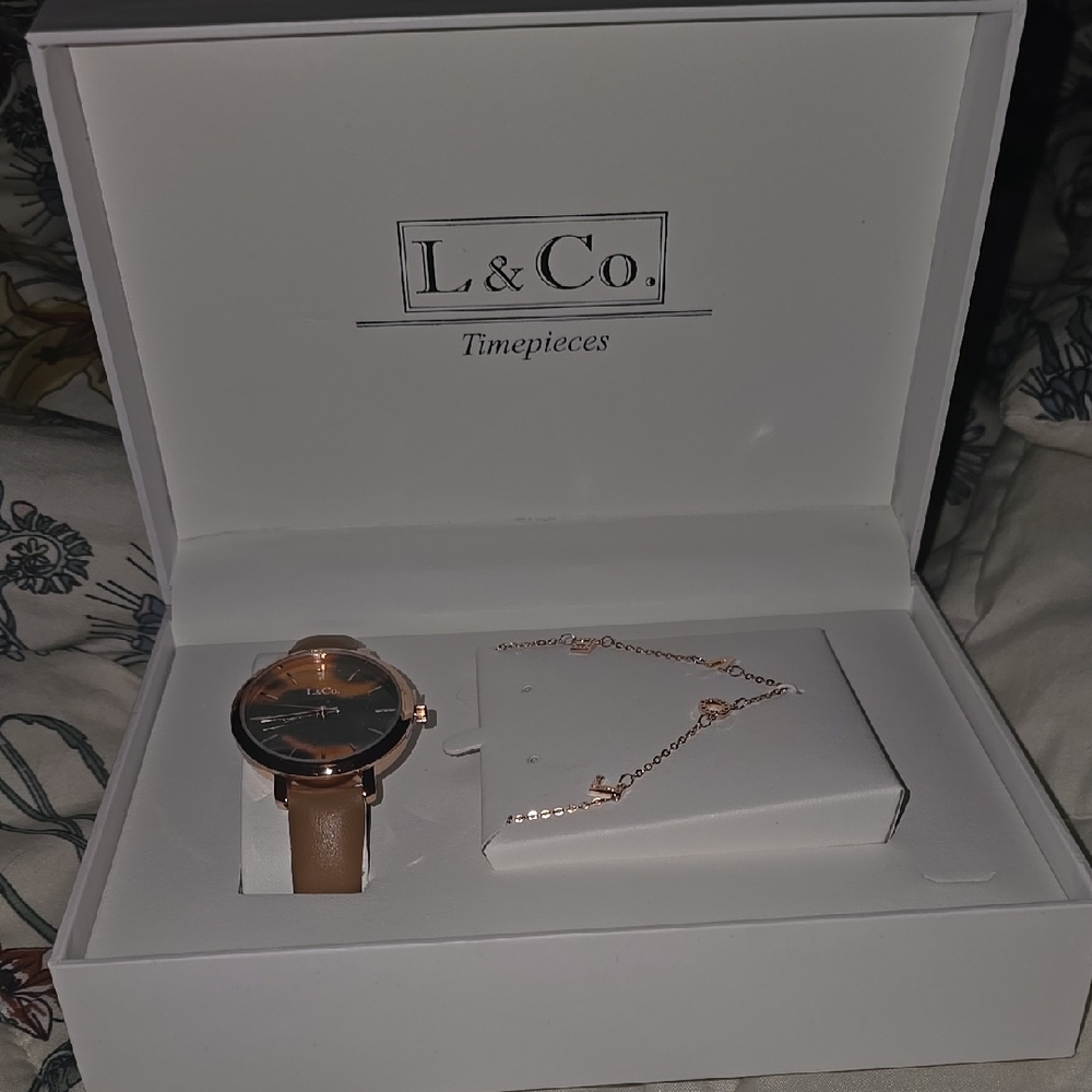 L & Co. Rose Gold Watch and Bracelet Set